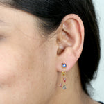 Multicolor Sapphire Gemstone Chain Link Earrings In 18k  Yellow Gold