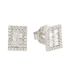 18k White Gold Channel Set Baguette Diamond Rectangle Stud Earrings