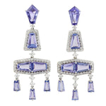 Natural Tanzanite & Pave Diamond Chandelier Earrings In 18k White Gold