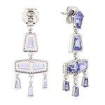 Natural Tanzanite & Pave Diamond Chandelier Earrings In 18k White Gold