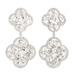 Natural Diamond Cluster Clover Leaf Design Danglers Earrings In 18k Gold
