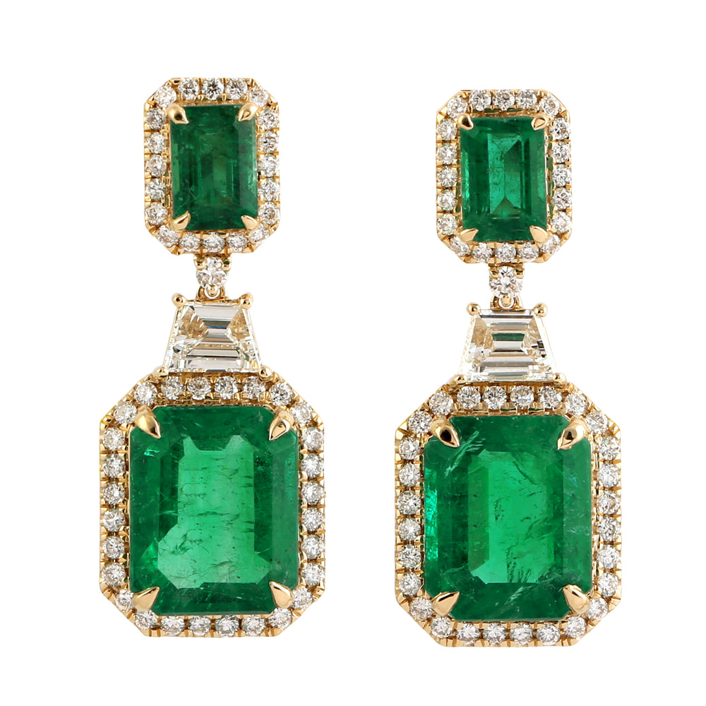 Emerald Cut Emerald Pave Diamond Danglers In 18k Yellow Gold