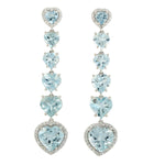 Heart Shaped Aquamarine Diamond Long Drop Earrings In 18k White Gold