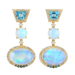 Opal Ethopian Topaz Pave Diamond Designer Earrings In 18k Yellow Gold