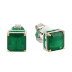 Prong Set Emerald Square Stud Earrings In Dual Tone 18k Gold