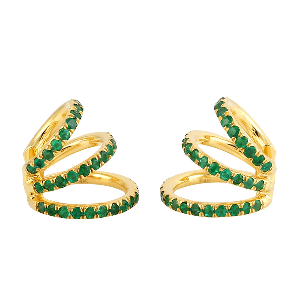 Pave Emerald Earcuff Earrings In 14k Yellow Gold For Her