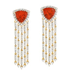 Trillion Cut Opal Fire Pave Diamond Chandelier Earrings In 18k White Gold