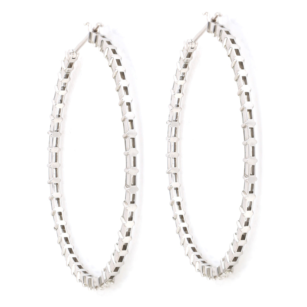 Baguette Diamond Hoop Earrings in 18k White Gold Party Jewelry