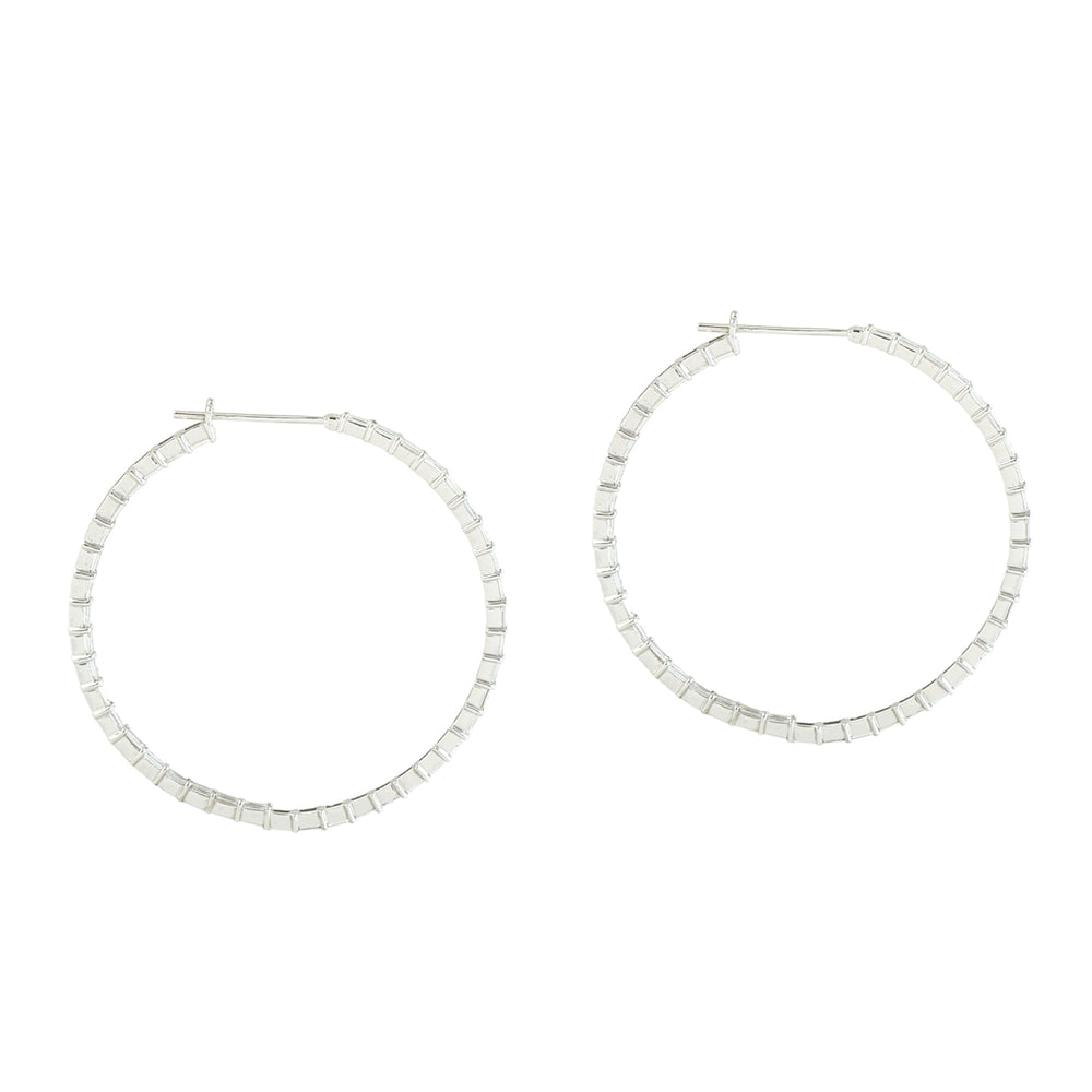 Baguette Diamond Hoop Earrings in 18k White Gold Party Jewelry
