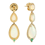 Opal Ethopian Diamond Emerald Drop Danglers In 18k Yellow Gold Gift