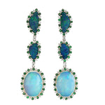 Opal Doublet Ethopian Emerald Diamond Earrings Anniversary Gift In 18k WhiTe Gold