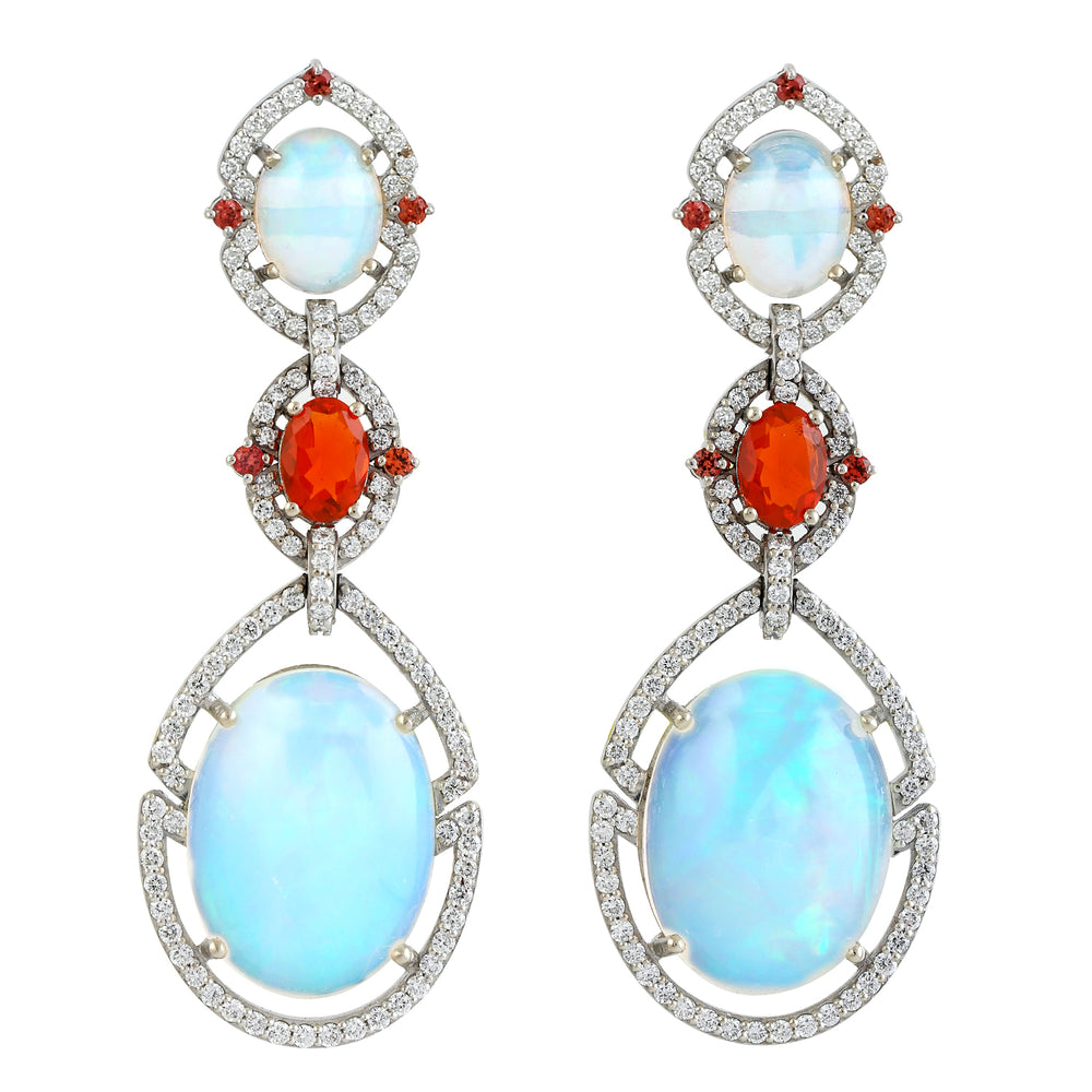 Opal Ethopian Opal Fire Beautiful Earrings Diamond 18k White Gold Jewelry