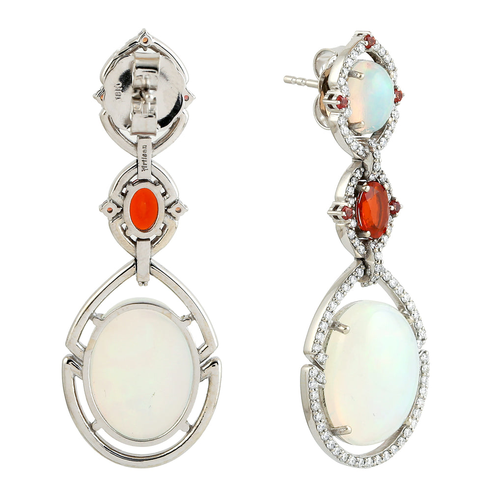 Opal Ethopian Opal Fire Beautiful Earrings Diamond 18k White Gold Jewelry