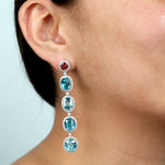 Zirconia Pink Tourmaline Diamond Long Drop Earrings In 18k White Gold Gift