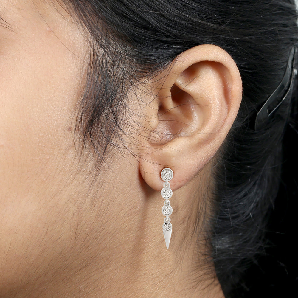 Bezel Set Diamond Beautiful String Earrings In 18k White Gold