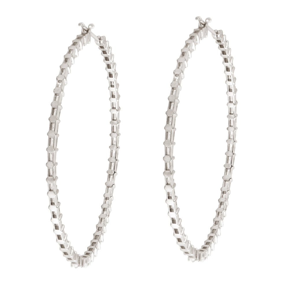 Baguette Diamond Hoop Earrings in 18k White Gold