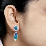 Natural Opal Doublet Diamond Designer Earrings in 18k Yellow Gold