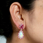 Opal Ethopian Ruby Sapphire Diamond Designer Danglers For Her In 18k Yellow Gold