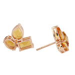 Natural Citrine Three Stone Stud Earrings In 18k Rose Gold