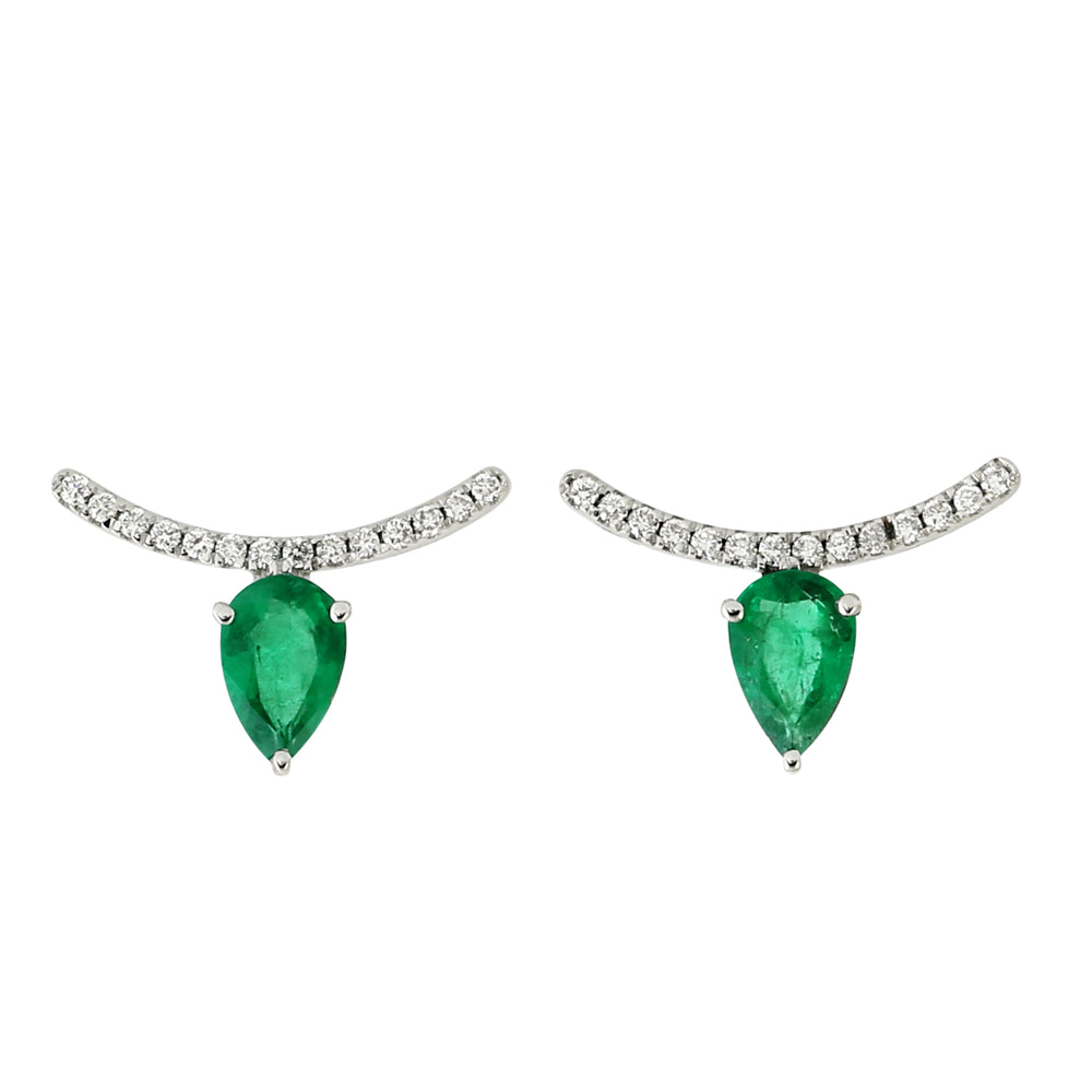 Pear Cut Emerald Natural Diamond Designer Stud Earrings In 18k Gold