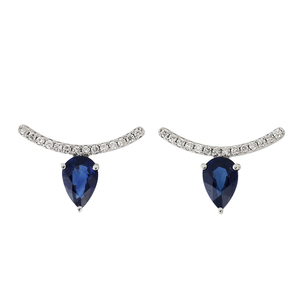 Pear Cut Sapphire Natural Diamond Designer Stud Earrings In 18k Gold