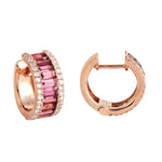 Baguette Tourmaline Diamond Hoop Earrings In 18k Rose Gold