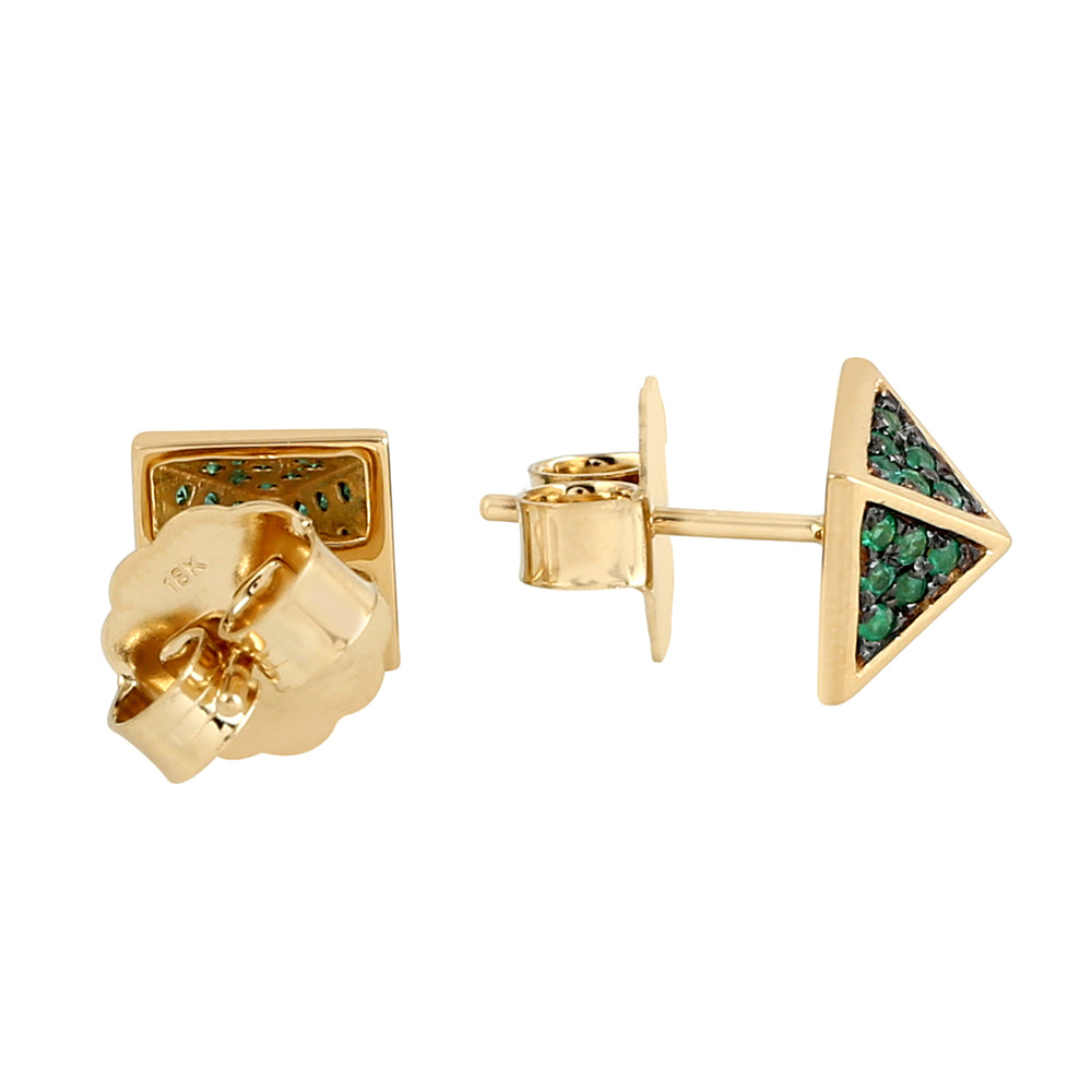 Natural Emerald Spike Design Stud Earrings In 18k Yellow Gold