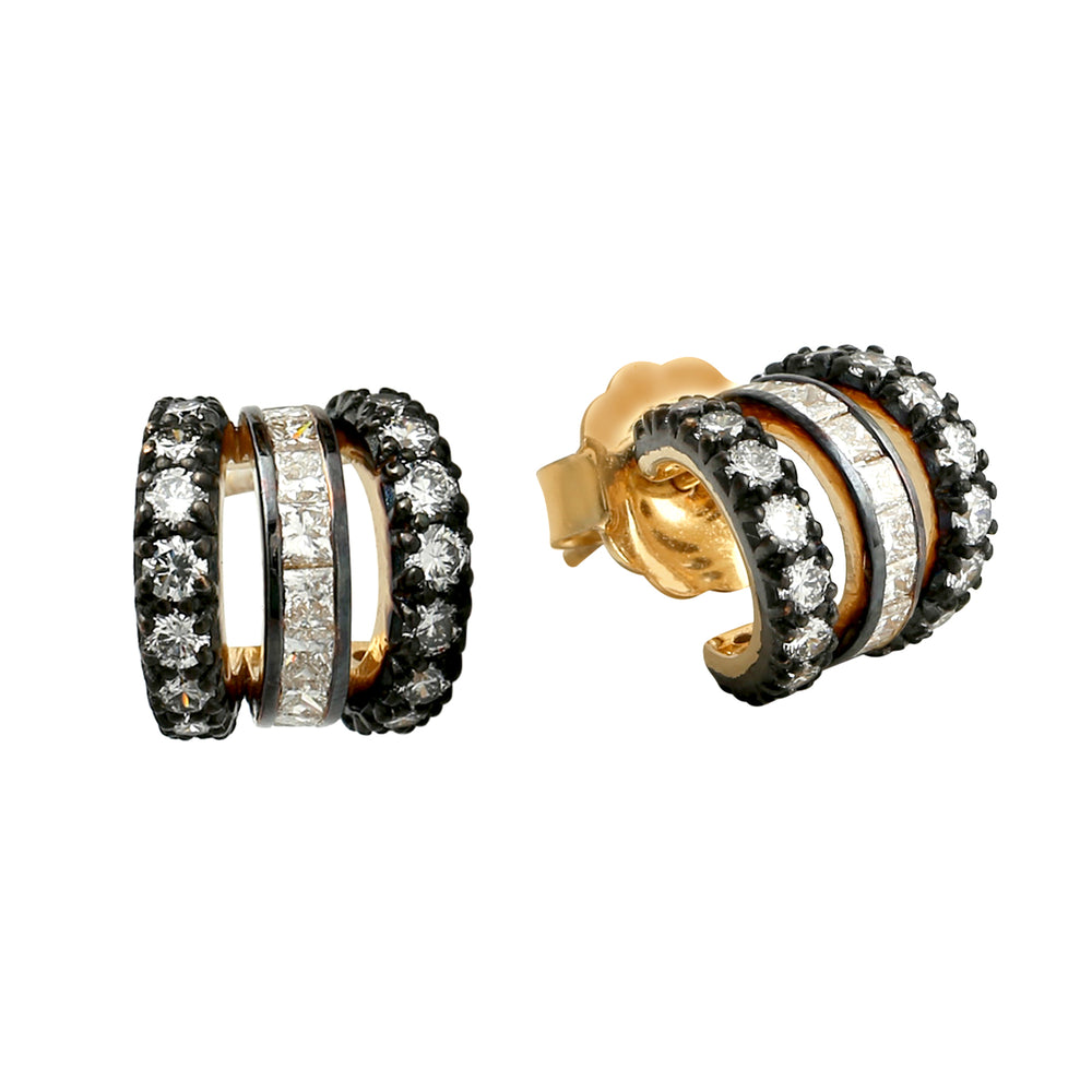 Natural Channel Set Diamond 18k Gold Huggie Design Stud Earrings Gift