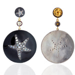18k Yellow Gold Silver Natural Gemstone Diamond Star Fish Charm Enamel Dangle Earrings Gift