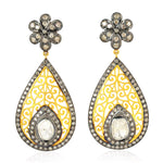 14kt Gold Pave Diamond Sterling Silver Pear Shape Dangle Earrings Jewelry Gift