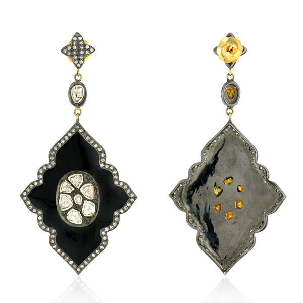 925 Silver Pave Diamond Women's Dangle Earrings 18k Gold Enamel Fashion Jewelry