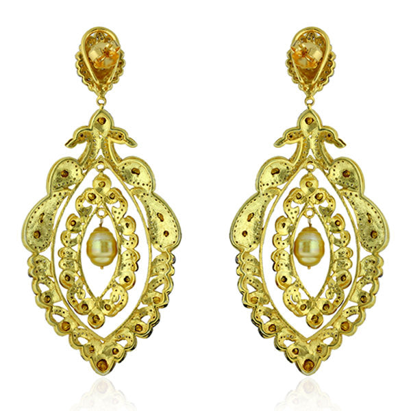 Pearl Rose Cut Diamond Dangle Earrings 14kt Gold Sterling Silver Jewelry