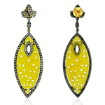 Agate Pave Diamond Marquise Shape Dangle Earrings 18K Gold Silver Jewelry