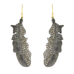 Pave Diamond 18k Gold Feather Hook Earrings 925 Sterling Silver Jewelry