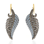 Pave Diamond 18kt Gold 925 Sterling Silver Feather Hook Earrings Jewelry