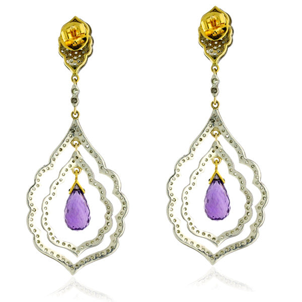 Pave Diamond Amethyst 14kt Gold Sterling Silver Dangle Earrings Jewelry February Birthstone Jewelry