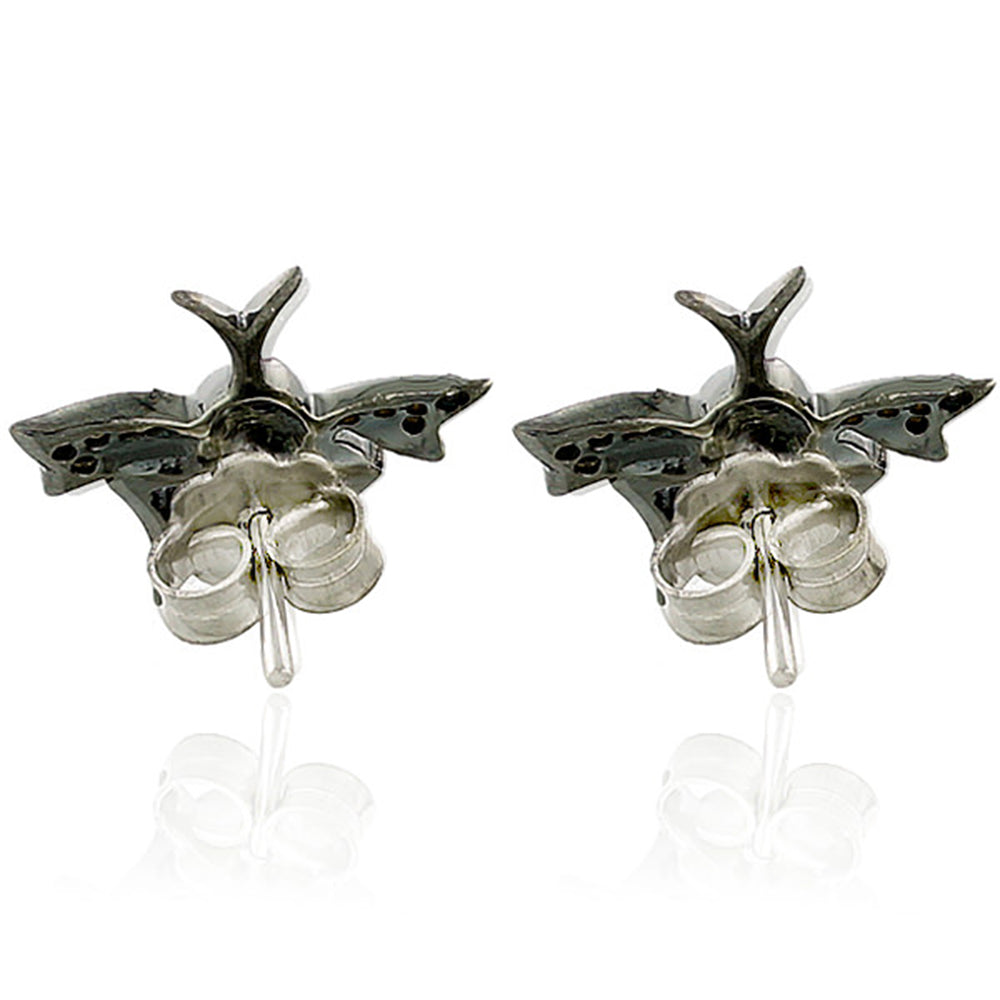 14k Gold Sterling Silver Studded Diamond Housefly Stud Earrings For Gift
