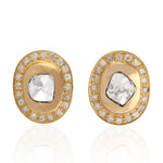 Uncut Rose Cut Diamond Solid Yellow Gold Stud Earrings Handmade Jewelry Gift