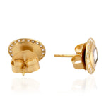 Uncut Rose Cut Diamond Solid Yellow Gold Stud Earrings Handmade Jewelry Gift