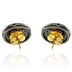 Multi Sapphire Gold Pave Diamond Stud Earrings Sterling Silver Jewelry