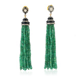 Pave Diamond Emerald Beads Tassel Earrings In 18k Gold Silver For Her