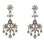 Uncut/Rose Cut Diamond Pave Gold Chandelier Dangle Earrings Silver Jewelry