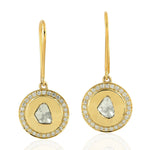 Diamond 18kt Solid Yellow Gold Hook Earrings Indian Ethnic Look Jewelry Gift