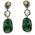 Emerald Pearl Dangle Earrings Pave Diamond Gold Sterling Silver Jewelry Gift