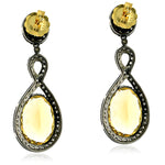 Diamond Citrine Dangle Earrings 18Kt Gold 925 Sterling Silver November Birthstone Jewelry
