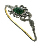 Natural Carved Emerald Multicolor Pave Diamond Crab Charm Palm Bracelet In 18k Yellow Gold Silver Jewelry