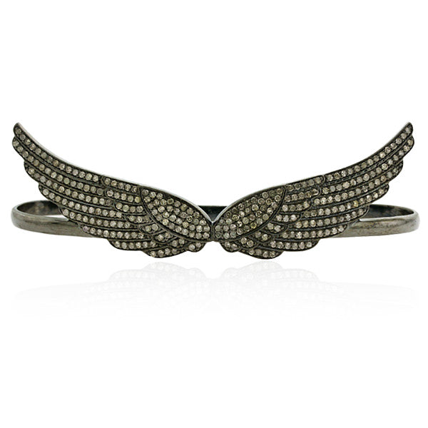 Pave Diamond 925 Sterling Silver Angel Wings Design Palm Bracelet Jewelry