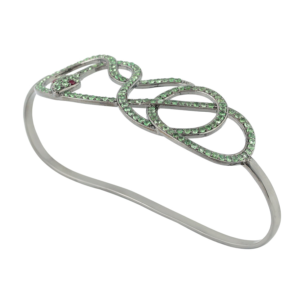 Tsavorite Ruby Snake Bracelet In 925 Sterling Silver