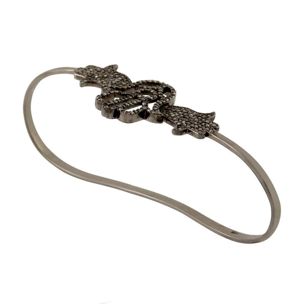Hamsa Design Pave Diamond Bracelet In Sterling Silver For Gift