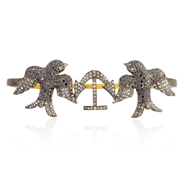 Pave Diamond Tsavorite Bird Charm 18k Gold Sterling Silver Fine Palm Bracelet